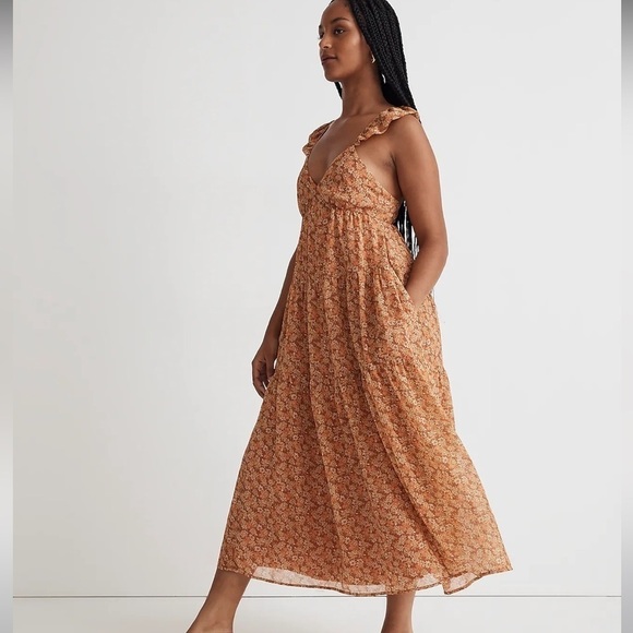Madewell (Re)sourced Georgette Ruffle-Sleeve Tiered Midi Dress in Daisy - Picture 1 of 6